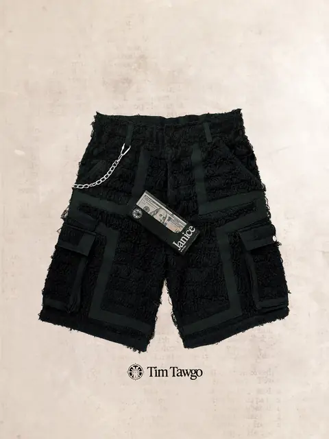Tim Tawgo // Ghillie Fringe-Denim Shorts — frame 01