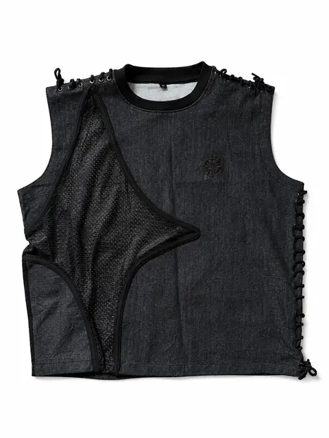 Tim Tawgo // Lace-Up Denim Sleeveless Tee — frame 04