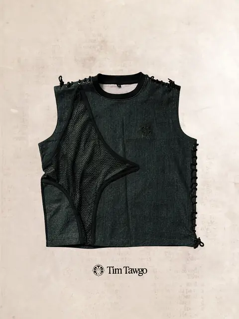 Tim Tawgo // Lace-Up Denim Sleeveless Tee — frame 01